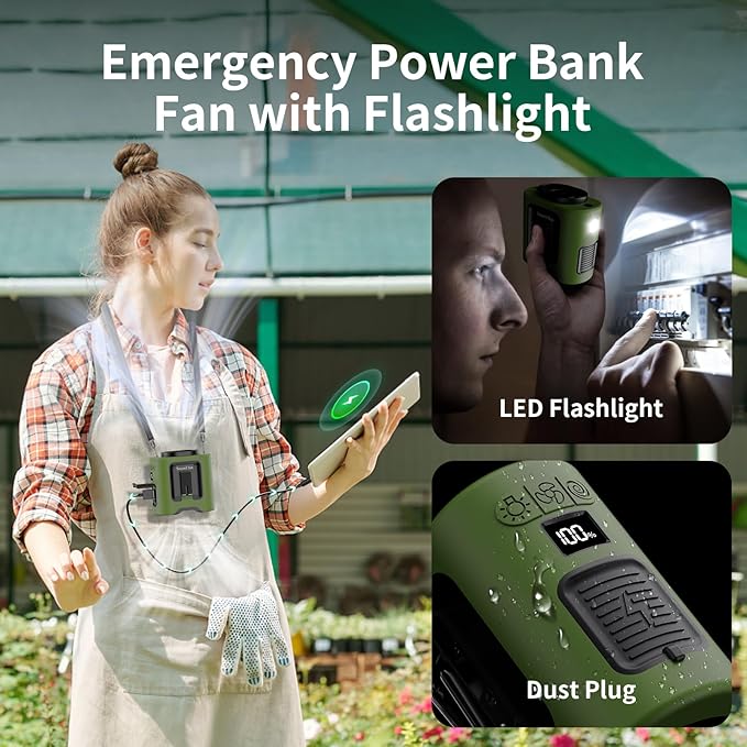 Socool 14500mAh Portable Waist Fan with 360 Rotation, Rechargeable Mini Personal Clip On Belt Shirt Fan 67Hrs Cooling Wearable Hanging Neck Fans with 5 Speeds & LED Light For Outdoor Working Jobsite