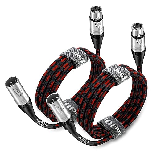 XLR Pro Mic Cable 25 ft 2 Pack 7.5 Meter Male to Female XLR Cables 3-pin Red Balanced Shielded Microphone Cord for Amplifier Mixer,Speaker Systems,Recording Studio