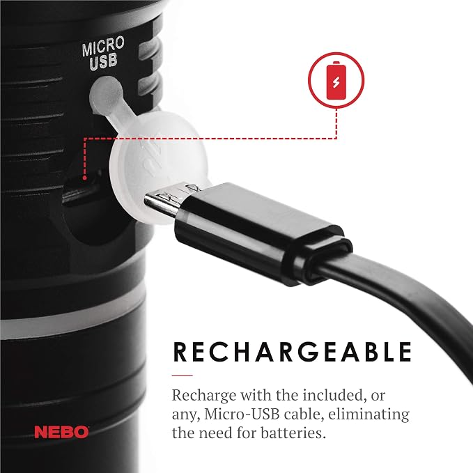 500 Lumen COB LED Work-Light and Flashlight, Red Light Mode and Red Flashing Light Mode, 4x Adjustable Zoom, Magnetic Base, No Need to Buy Batteries SLYDE KING is Rechargeable - NEBO 6726 Slyde King