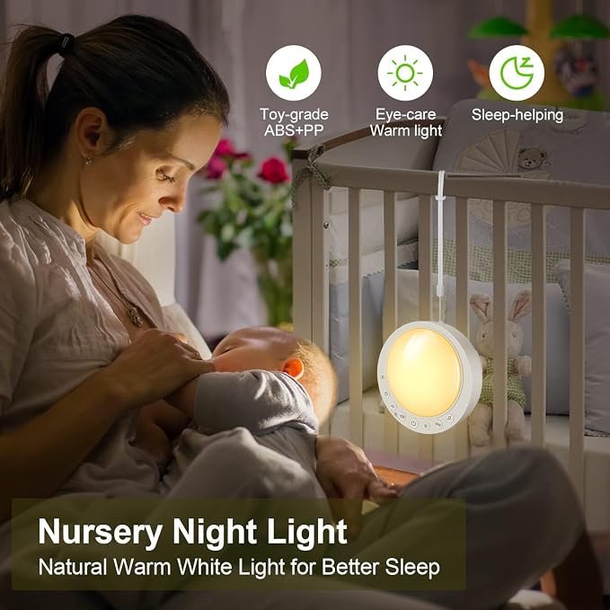 White Noise Machine for Baby,Portable Sound Machine with Nightlight,16 Soothing and Memory Function,Baby-Safe Clip& Child Lock,USB Rechargeable for Kids Adults
