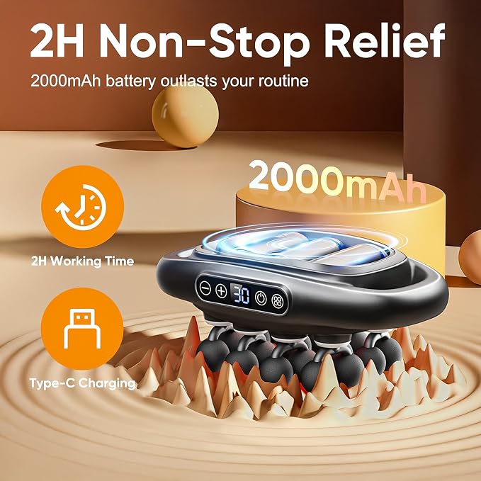 16-Drive Massage Gun Deep Tissue - 2026 Upgrade 16-Head Back Muscle Massager with 3 Modes & 30 Intensities, Portable Quiet Percussion Massager for Legs, Waist, Back, Neck, Buttocks Muscles Pain Relief