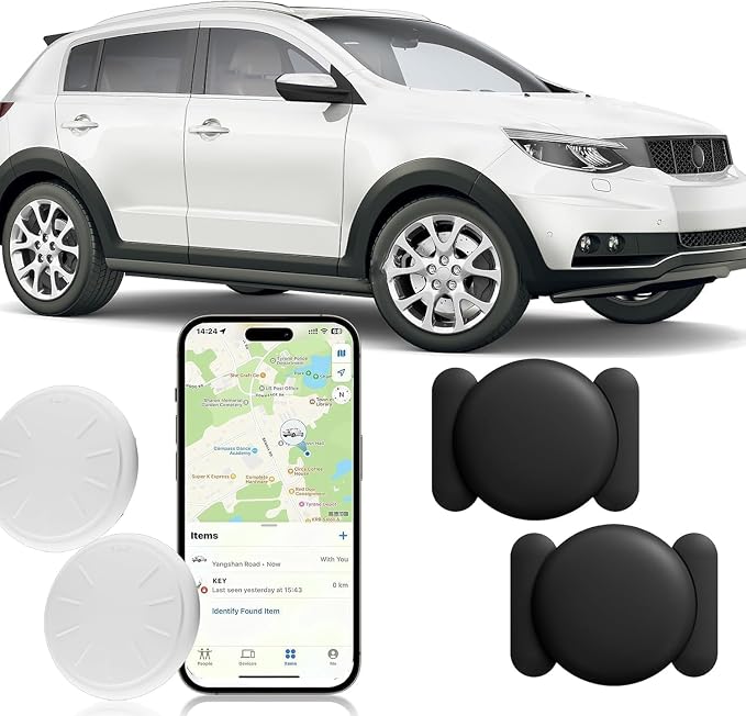 Tracker Device for Vehicles,Mini Hidden Car Tracker with Magnetic Case,No Monthly Fee Tracker,Car Locator Work with Apple Find My(iOS Only) (Black,2PCS)