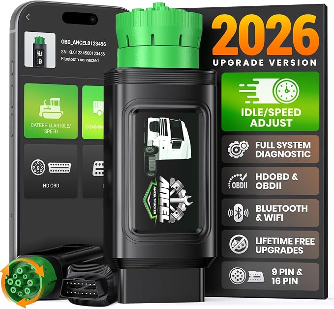 ANCEL HD200 Heavy Duty Truck Scanner, Truck & Diesel Scanner Diagnostic Tool with Full-System HDOBD/OBD2, Speed & Idle Reset for Cummins & Caterpillar, J1939/J1708 Scan Tool, Lifetime Free Updates