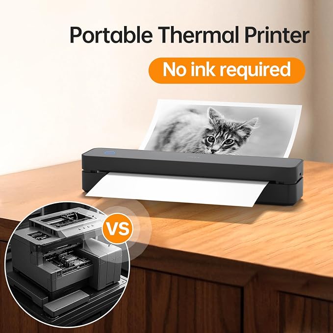 PRT Portable Printer Wireless for Travel, Thermal Inkless Printer for Home Use, Come with Carry Case& 10 Sheets Thermal Paper, Support 8.5x11 US Letter&A4 Thermal Paper, Compatible with Phone Laptop