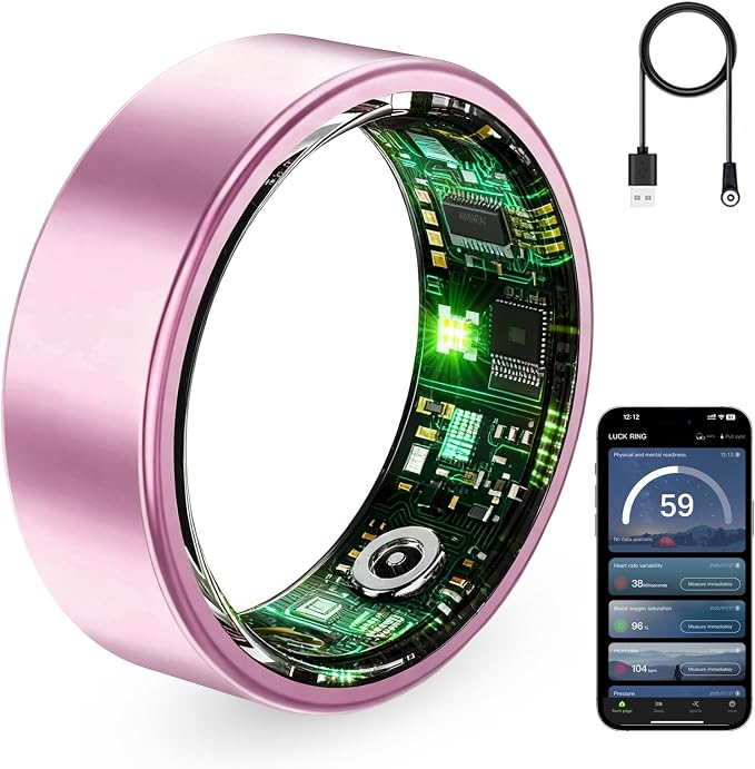 Smart Ring for Women & Men, Fitness Tracker Ring with Heart Rate Monitor, HRV, Sleep Tracking, No Subscription Fee, 10ATM Waterproof Activity Ring for Android & iPhone (Lavender Pink, 8)