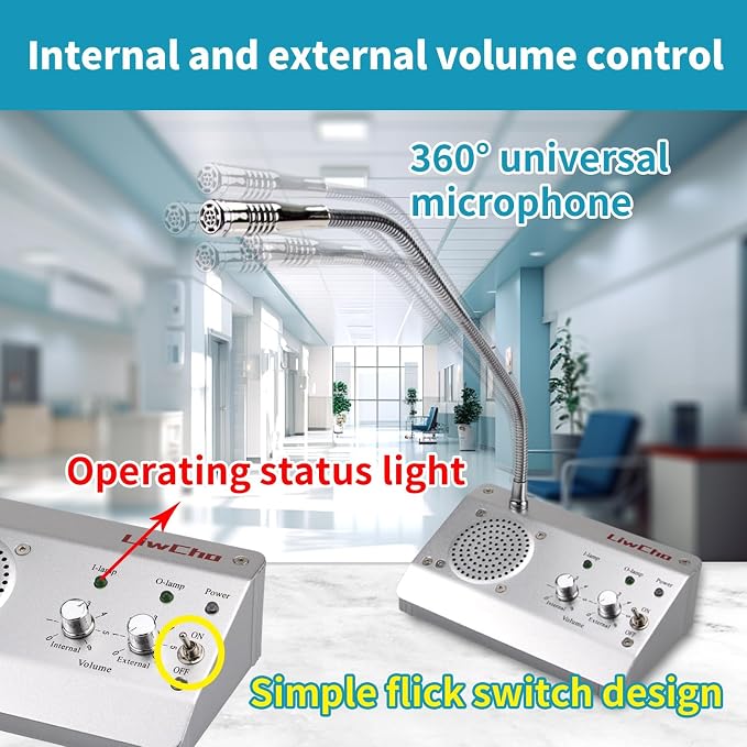 Dual-Way Window Intercom System,High Power Speaker,Microphone Speaker for Teller Window, Two Way Interphone for Bank,Hospital,Business,Office.