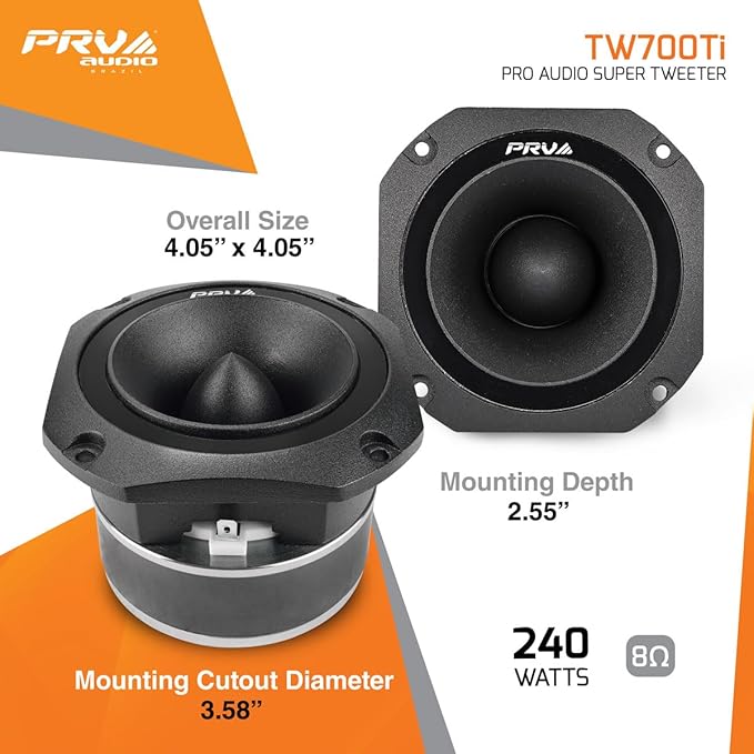 PRV AUDIO TW700Ti Black 4 Inch Titanium Bullet Tweeter TW700Ti 240 Watts, 8 Ohm Super Tweeter, Built-in Capacitor Pro Audio High Frequency Driver (2 Tweeters)