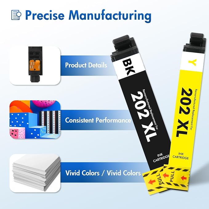 Remanufactured Replacement for 202XL WF-2860 Ink Cartridges Multipack for Epson Printer Workforce WF-2860 WF 2860 Expression Home XP-5100 (4 Pack B/C/M/Y)
