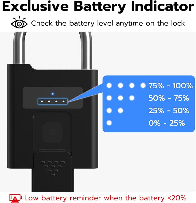 eLinkSmart Fingerprint Padlock with Key Backup, Heavy Duty Weatherproof Bluetooth Biometric Keyless Electronic Digital Smart Pad Lock for Gate Outdoor Fence Storage Locker Pool Shed