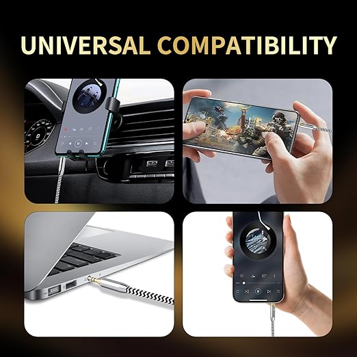 Audiophile 3.5mm Aux Cable (3.28ft/1m) - 4N Oxygen-Free Copper, Gold-Plated & Braided Design for Hi-Fi Sound - Universal TRS Aux Cord for Car/Home/Headphones