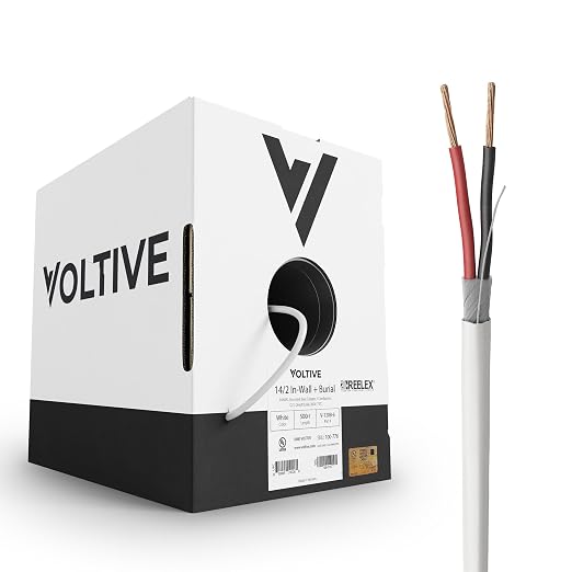 Voltive 14/2 Speaker Wire, in-Wall CL3 & Direct Burial, White, 500ft - 14AWG, 2 Conductors, Stranded Oxygen-Free Copper, UL Listed - V-1208-6