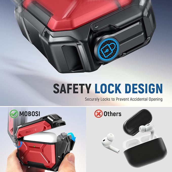 MOBOSI for AirPods Pro 3 Case [IP68 Waterproof Case for iPods Pro 3&Compatible with MagSafe] Military Grade Protective Earpods Pro3 Cover with Secure Lock, Keychain & Phone Stand (2025),Red