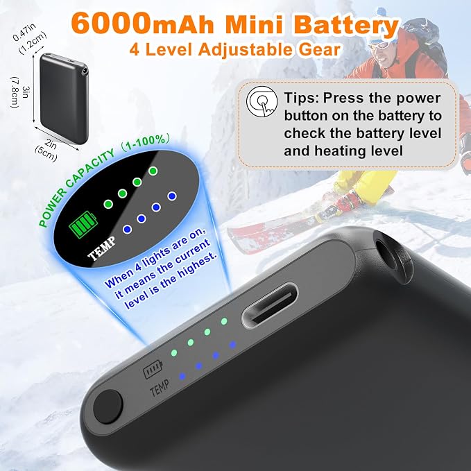 Heated Insoles, Heated Insoles for Women Men with 6000mAh Battery, 4 Temperature Rechargeable Foot Warmers, Full-Foot Heating, Electric Heating Insole for Outdoor Hunting Fishing Camping