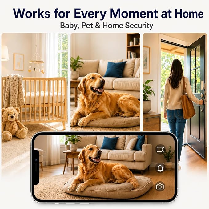 Cameras for Home Security, 3MP Security Camera Indoor Outdoor with Motion Detection, Color Night Vision, 5G/2.4G WiFi, 2-Way Audio, Baby Monitor, Pet Camera, Plug-in WiFi Camera, SD/Cloud