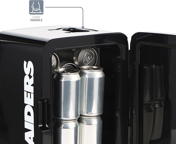 Ukonic NFL Las Vegas Raiders 15-Can Mini Fridge 10L AC/DC Powered, Official Team Colors & Logo, Portable Cooler for Tailgates, Home, Office, or Car