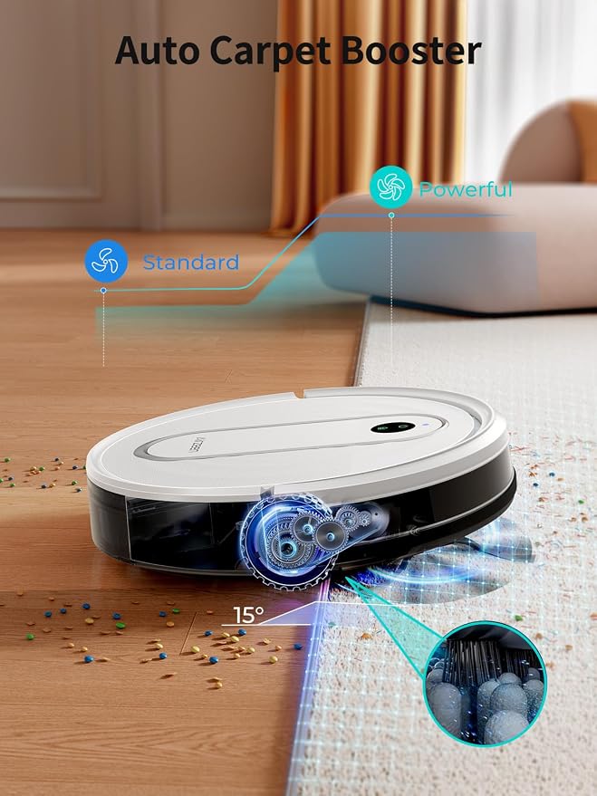 Airzeen Robot Vacuum and Mop - 4000Pa Powerful Suction, APP/Alexa Control, 3-in-1 Cleaning Solution with Auto Self-Charging, Perfect for Pet Hair, Carpets, and Hard Floors