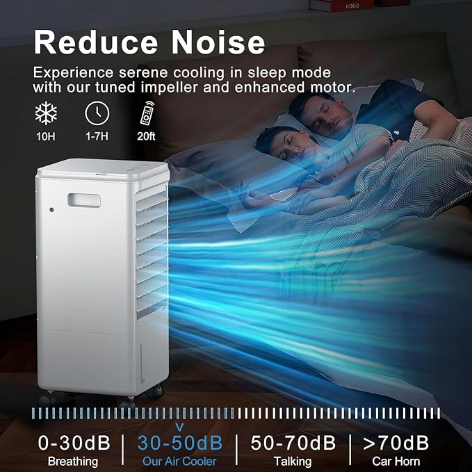 Portable AC Unit For Bedroom, Normal/Natural Modes And 3 Speeds, Ultra-Quiet Ventless Swamp Cooler, 2.5L Water Tank Achieve Double Cooling Effect13