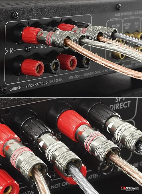 Nakamichi Ultimate Series 24K Gold Plated Beryllium Red Copper Banana Plug 12-18 AWG Gauge Size 4mm Connector for Speakers Wire Amplifiers Hi-Fi Sound Systems (36 Pcs (18-Pairs), Banana Plugs)