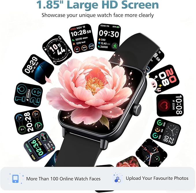Smart Watches for Women, 1.85" Alexa Fitness Trackers with Call & SMS, Heart Rate, SpO2, Stress & Sleep Monitor, IP68 Waterproof Smartwatch for Android iPhone Samsung etc., 100+ Sports Modes, 2 Bands