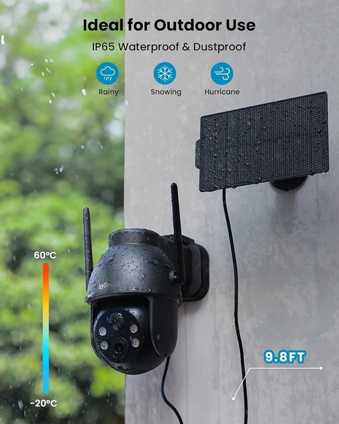 ieGeek Solar Camera Outdoor Wireless, 2K WiFi Outside Cameras for Home Security, Battery Powered 3MP Surveillance Cam with 360° PTZ Color Night Vision, PIR Motion Detection Sensor, Siren, 2-Way Audio