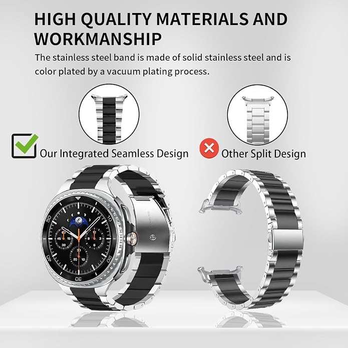 GOLDTOLUCK No Gap Stainless Steel Band Compatible with Samsung Galaxy Watch 8 7 6 5 4 Classic FE Pro Ultra 40mm 44mm 46mm 43mm 47mm 45mm 42mm Replacement Men Women Milanese Metal Elegant Casual