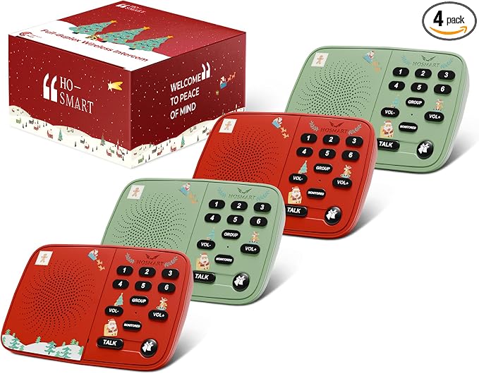 Hosmart UltraSpeak Intercoms Wireless for Home, Holiday Christmas Edition Intercom System for Home Use, Clear Sound Intercom for Business with 1300 Ft Range, Gift for Family Friend Elderly(4Packs)