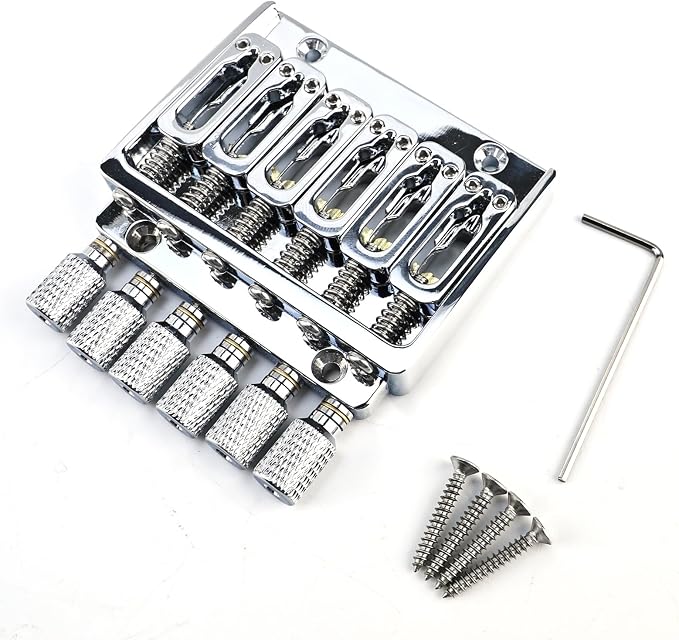 10.5mm(13/32") Headless Electric guitar Bridge Zinc Alloy 6 String Fixed Bridge for Headless Electric Guitar Replacement Parts（Chrome）