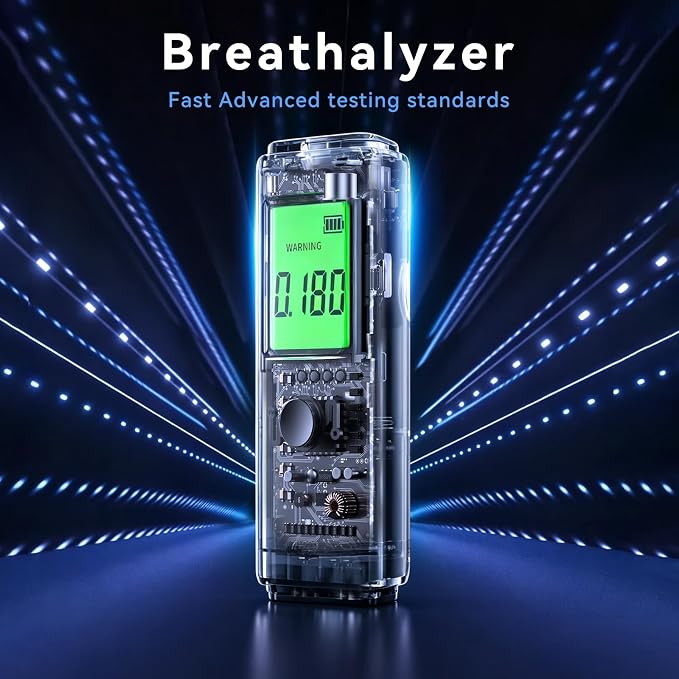Breathalyzer,Portable Alcohol Tester with Digital LCD Display-Personal Breath Alcohol Detector for Home, Party & Safety-Includes 20 Mouthpieces-Easy to Use with Reliable Results