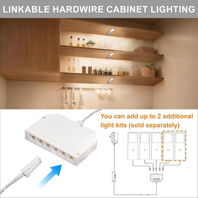 Under Cabinet Lights, 15W Plug in Linkable LED Dimmable Hardwire Under Cabinet Lighting for Counter Closet Bookshelf Shelf, 0.28 inch Ultra Thin, 3000K/4000K/5000K, 3-in-1, Silvery, ETL