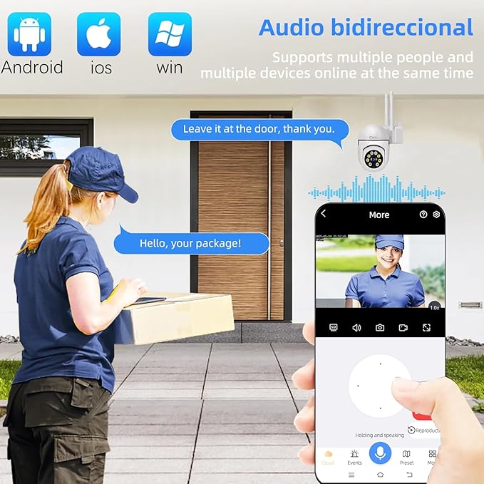 CKK 1080P Security Camera Outdoor Corded Power, 3 Pcs 2MP PTZ WiFi Home Camera (2.4G/5G Dual-Band), 360° Pan/Tilt, Color Night Vision, Motion Alerts, 2-Way Audio, Compatible with Alexa