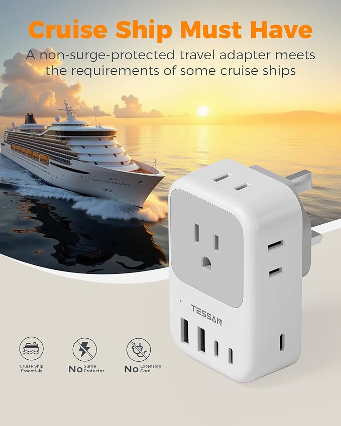 Type G Adapter for Travel 28W, TESSAN US to UK Plug Adapter with 4 Outlets 5 USB Ports (3 USB-C), Power Outlet Adaptor for USA to Ireland England London British Scotland Hong Kong Kenya, 2 Packs