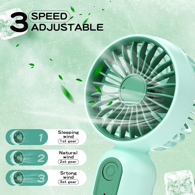 Rossesay 48 Pcs Mini Portable Fan Bulk Cute Handheld Lightweight Small Little Personal Hand Eyelash Fan 3 Speeds USB Rechargeable for Women Men Indoor Outdoor Makeup Travel (Green)