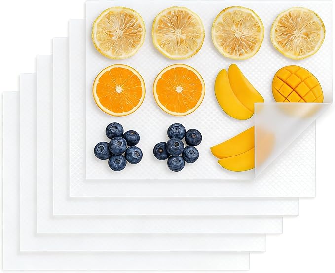 Dehydrator Silicone Sheets for Food Dehydrator Machine, Heat-Resistant Reusable Dehydrator Sheets, Dishwasher Safe Trays to Prevent Food Spills, 6 PCS 11 x 8 in, White, Rectangular