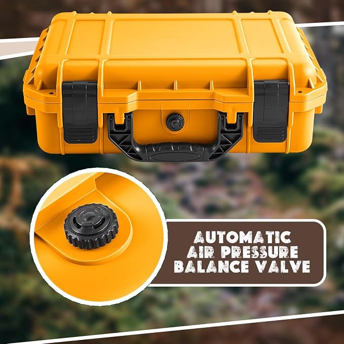 Relaxweex 1 Pcs Waterproof Hard Case with DIY Customizable Foam Insert Portable Protective Case with Knife for Camera Drones Equipments Tools Test Instruments(Yellow,11.3 x 8.7 x 4.2 Inch)