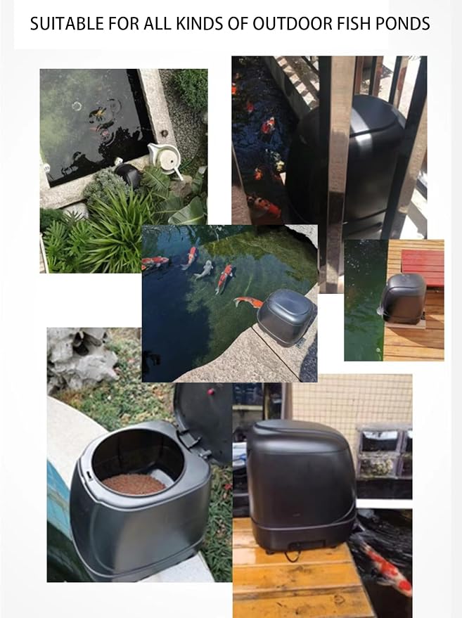 4.5L Pond feeder, Automatic fish feeder for pond outdoor, Fish feeder automatic dispenser, Timer High Capacity for Vacations & Hot or cold weather- battery powered
