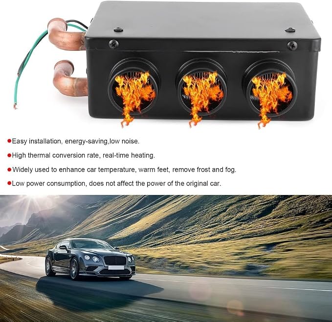 Algrix 12V 50W Car Truck Heater, 3 Ports 80 CFM Airflow 8500 BTU Universal Parking Heater with Mounting Accessories for VehiclesTruck Boat RV, Portable Car Heater Windshield Defogger Defroster