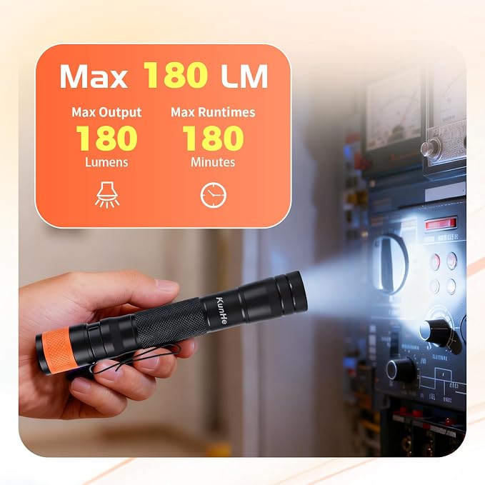 KunHe 180 Lumen LED Portable Rechargeable Pen Flashlight 5-Pack Waterproof Pocket Flash Light Single Mode Easy to Use with Clip Suitable for Inspection Camping and Daily Use
