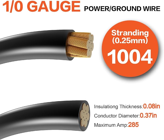 1/0 Gauge Wire(20ft Each - Red/Black) Copper Clad Aluminum CCA Automotive Wire with 40ft 1/2" Cable Sleeve - Ideal for Car Audio, Solar, Auto, RV, Marine Power & Ground Cables