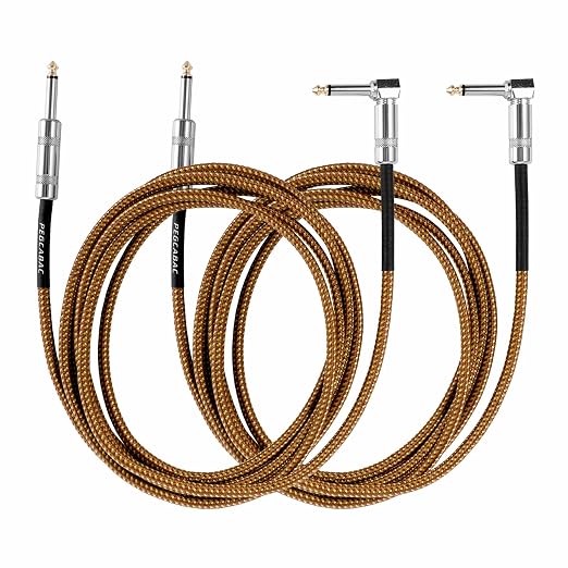 20 FT 2-Pack Guitar Cable, TS 1/4 Inch Straight to Right Angled Gold Plated Instrument Cable for Electronic Guitar/Bass and Keyboard