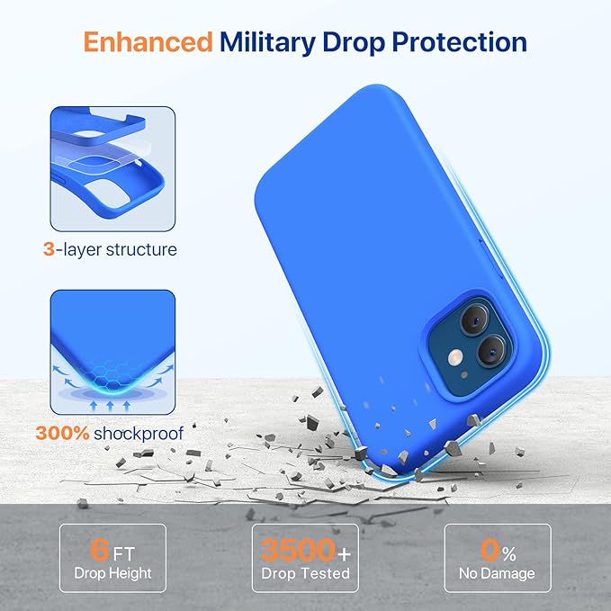 Miracase Compatible with iPhone 12 Case and iPhone 12 Pro Case, Liquid Silicone Gel Rubber Full Body Protection Shockproof Drop Protection Phone Case for iPhone 12/12 Pro 6.1 inch, Mediterranean Blue