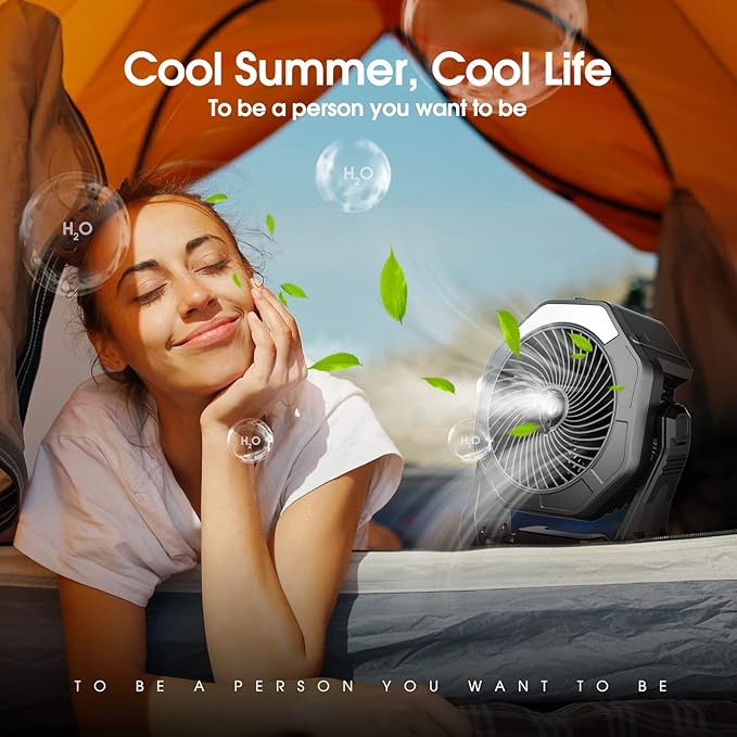 Ausic Portable Misting fan, 8-Inch Cooling Mist Fans, [8-35Hrs] USB Rechargeable Battery Powered Fan with Mister, 250mL Water Tank & LED Lantern, for Home Desk, Bedroom, Office, Outdoor&Indoor Use