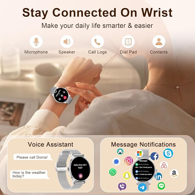 Smart Watches for Women, 1.27" HD Smart Watch for Android Phones & iPhones, Smartwatch Answer/Make Calls, Fitness Tracker with Heart Rate/Sleep/SpO2 Monitor, 110+ Sport Modes, 3 Bands (Silver)