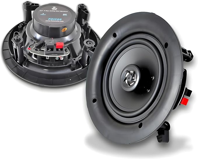 Pyle 6.5” 2-Way Midbass Speakers - Pair of In-Wall/In-Ceiling Woofer Speaker System 1/2'' High Compliance Polymer Tweeter Flush Mount Design w/ 60Hz - 20kHz Frequency Response 200 Watts Peak - PDIC66