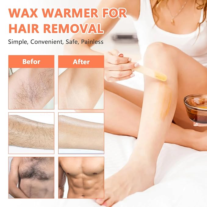 Professional Wax Warmer Double Pot Waxing Kit Heater Machine for Painless Hair Removal, with Adjustable Temperature Set, 50pcs Sticks, 20pcs Protective Collars
