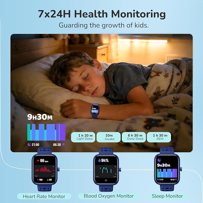 Smart Watch for Kids, Kids Smart Watch with Sleep, Heart Rate Monitor & Fitness Tracker, Kid Watch with Puzzle Games, Sports Modes & DIY Dials, Kid's Gifts for Birthday, Children's Day, Reward-Blue
