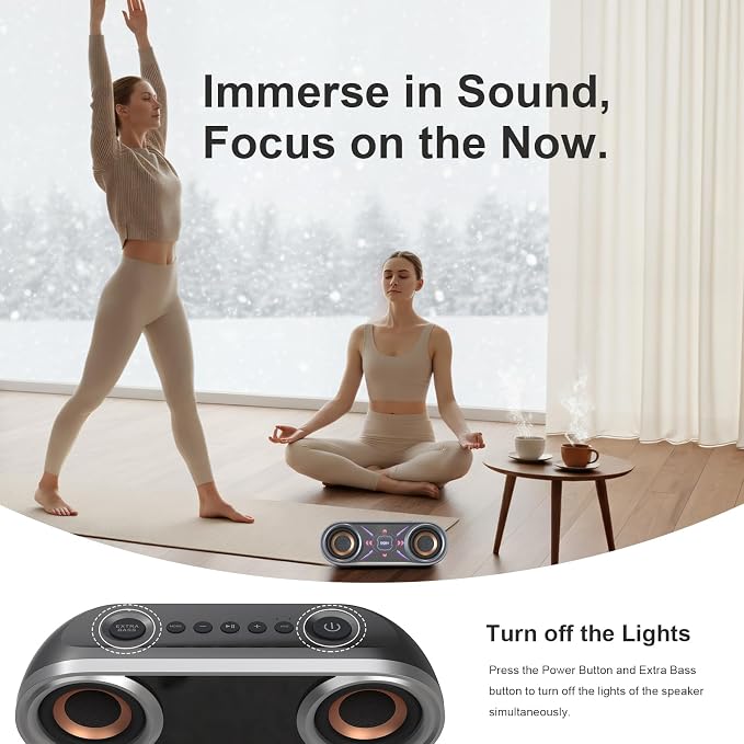 DOSS SoundBox Pro+ P400 Bluetooth Speaker, 50W Loud Stereo Sound, Deep Bass, 26H Playtime, Cool Mirror Lights, Bluetooth 5.3, IPX5 Waterproof, Portable for Outdoor, Beach, Pool, Camping, Party-Grey