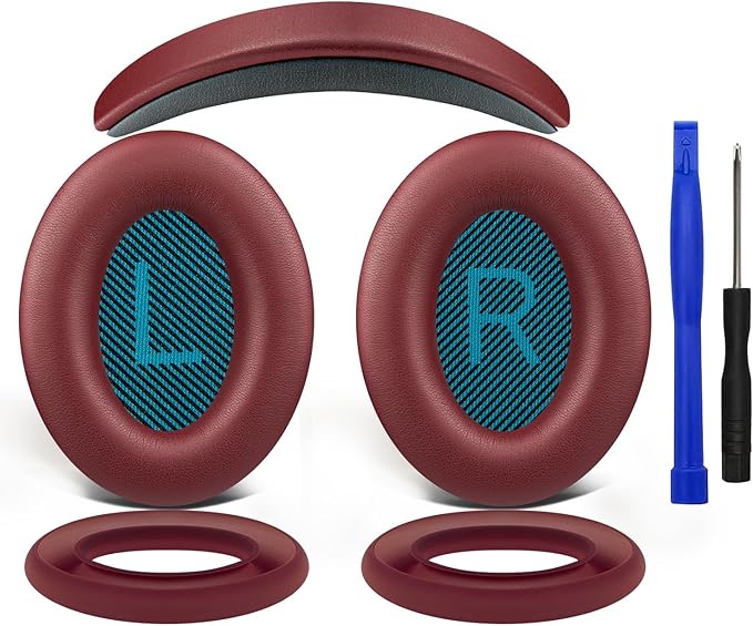 SOULWIT Replacement Kit for Bose QuietComfort 25 (QC25), Ear Pads Cushions + Headband + Earpads Cover - Burgundy