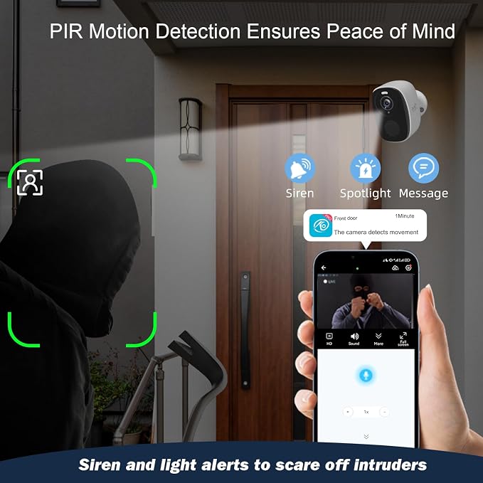 Rraycom 4 Pack 2K Security Cameras Wireless Outdoor, Battery Powered 5GHz/2.4GHz WiFi Cameras for Home Security, AI Motion Detection, Color Night Vision, Siren Alarm, 2-Way Audio, IP65, Cloud/SD,Alexa