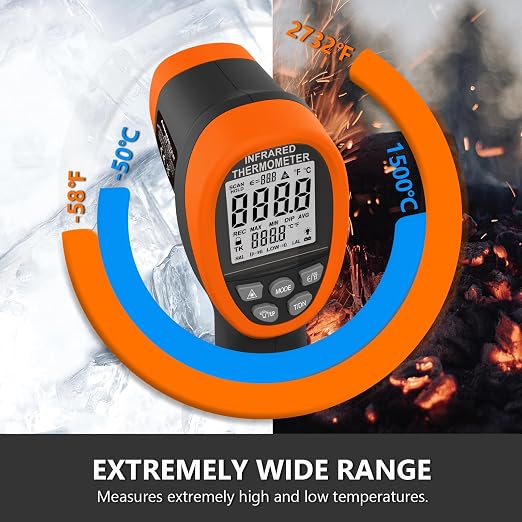 HOLDPEAK Pyrometer D:S=30:1, High Temp Infrared Thermometer -58℉~2732℉, Non-Contact Industrial Laser Thermometer Gun, Digital IR Temperature Gauge 2732 (NOT for Human)