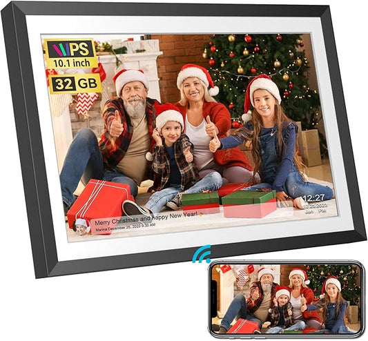 32GB 10.1 Inch WiFi Digital Picture Frame with 1280x800 HD IPS Touch Screen, Send Photo or Videos via App or Email,Support USB Drive/SD Card Extend Storage,Auto-Rotate,Wall Mountable